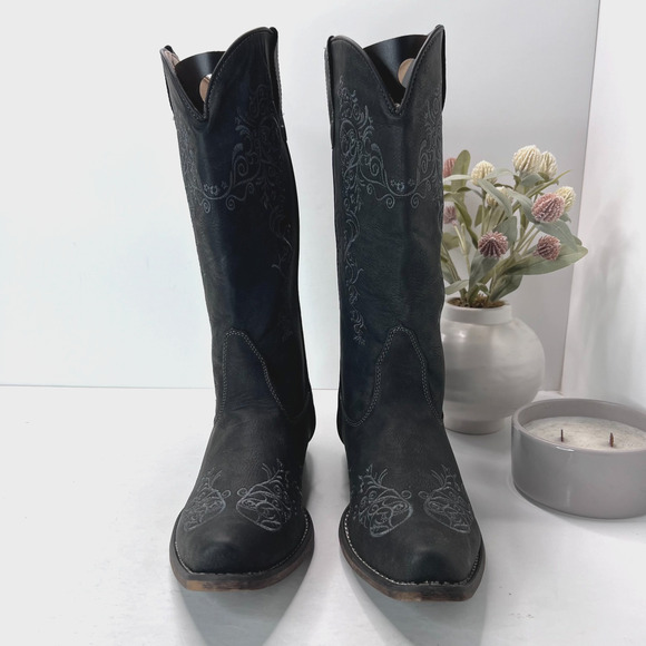 Roper Riley Scroll Embroidered Snip Toe Cowboy Western Boots Black Womens 10.5 - Picture 3 of 10